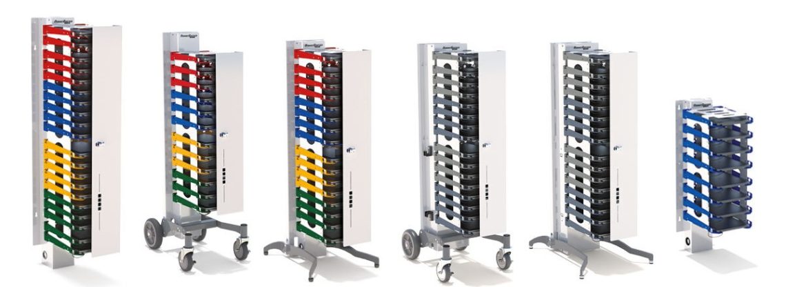 Image contains PowerGistics 6 charging and storage towers for laptops, tablets and Chromebooks