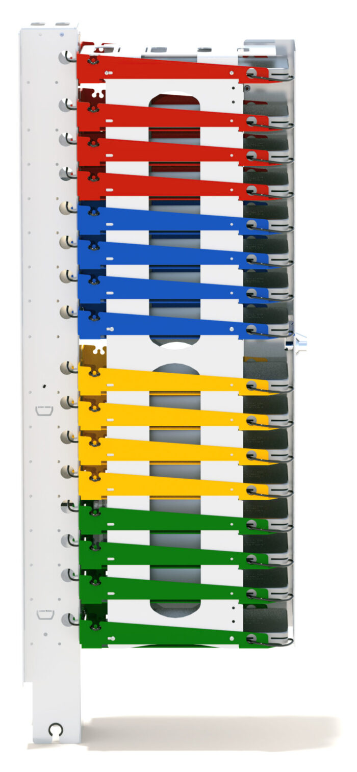 Image shows side view of PowerGistics Core16 charging stations with devices in