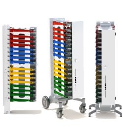 Image shows PowerGistics Core Towers as wall mount, on a Roller and on a Stand