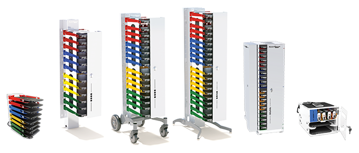 Image shows multiple PowerGistics charging stations