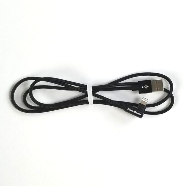 Image shows a black PowerGistics USB-A to lightning cable